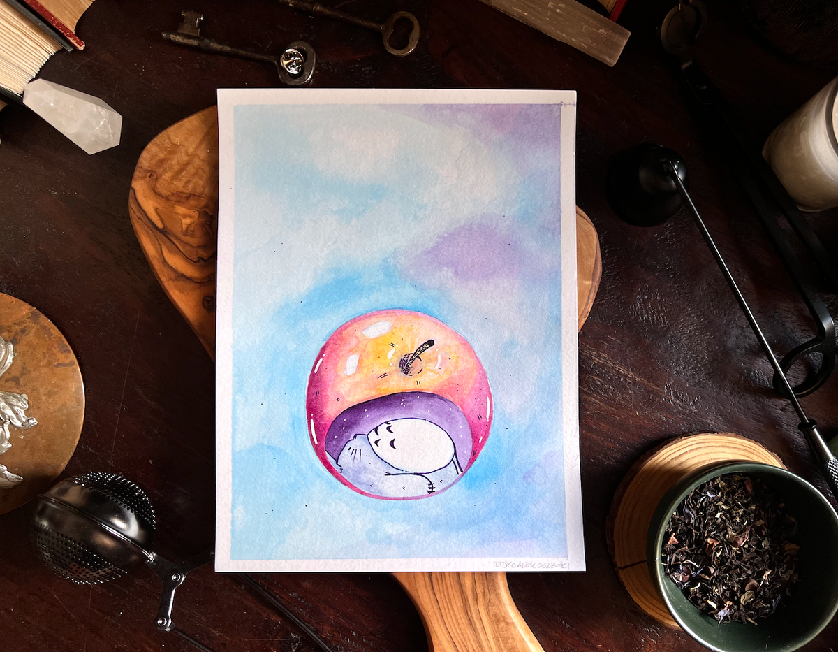 Totoro Apple (Original Watercolor Painting) – Riddle's Tea Shoppe