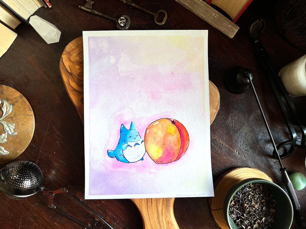 Totoro Peach (Original Watercolor Painting) – Riddle's Tea Shoppe